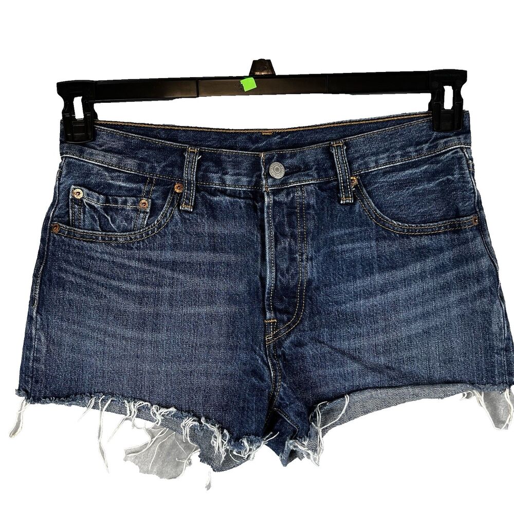 Levis 501XX ‎ Jean Shorts Womens 29 Blue Dark  Wash Denim  Button Fly CutOut
